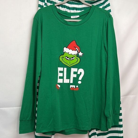 Ekouaer green and white Holiday grinch/elf pajama men’s medium NWT - Picture 2 of 10